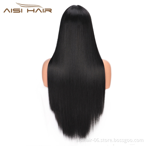 Aisi Hair Long Silky Straight Middle Part Black Cosplay Party Wig Lace Front Synthetic Fiber Hair Wigs For White Black Women